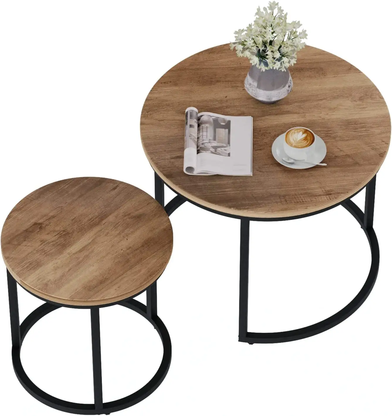 Mobiliário moderno aninhada mesa de café para corredor conjunto de 2 mesa central redonda de madeira Top com pés antiderrapantes ajustáveis