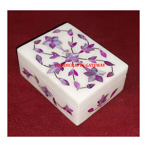 Joyero de forma Rectangular con incrustaciones de mármol blanco nácar púrpura con la mejor calidad y acabado fino para la decoración del hogar - Product Image 1