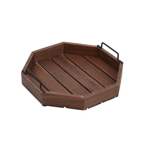 Bandeja de servicio de madera natural tradicional de alta demanda para aperitivos, bebidas, té, café, desayuno y mesa decorativa - Product Image 1