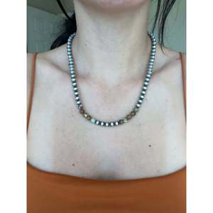 Navajo Strung #8 Turquoise & Sterling Silver 8 MM Pearl <b>Necklaces</b> Ball-shaped Beads with Diamond & <b>Opal</b> Stylish for Weddings - Product Image 2