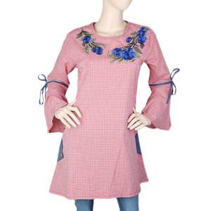 Blusa a cuadros bordada para mujer - Roja - Product Image 1