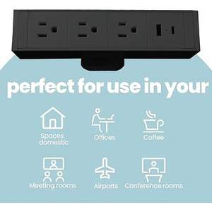 Multipresa scorrevole da scrivania con morsetto, cavo di ricarica rapida 5-in-1 da 1,8 m, 3 prese CA, 1 porta USB-A e 1 porta USB-C (Nero) - Product Image 4