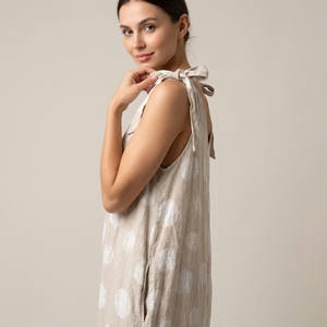 Combinaison décontractée ample à pois avec col en V et bretelles ajustables à nœud, 100 % lin toile respirant, idéale pour le printemps - Product Image 3