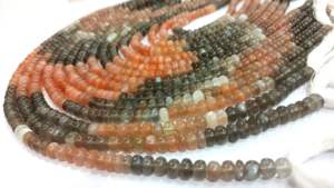 Cuentas naturales de piedra lunar múltiple con forma de rondelle lisas de 9 a 12 mm vendidas por hebra de 7 pulgadas de largo - Product Image 2