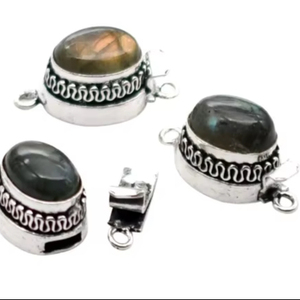 Piedra preciosa labradorita 1 hebra, 2 y 3 hebras cierre de caja antiguo Starling plateado 26X15X10MM Cierre de fabricación de joyas B702 - Product Image 1