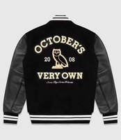 Kualitas tinggi buatan tangan Varsity Letterman bisbol OVO Universitas Merah Universitas jaket dengan kulit lengan Varsity jaket untuk pria
