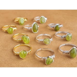 Trendy Gold and Silver Plated Wire Wrap Fashion <b>Rings</b> with Green Stone High Resale Appeal - Product Image 3