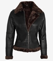 Blouson de motard pour femme en toile et cuir PU, finition vintage, confortable et respirant, avec col montant amovible, marron foncé, hiver