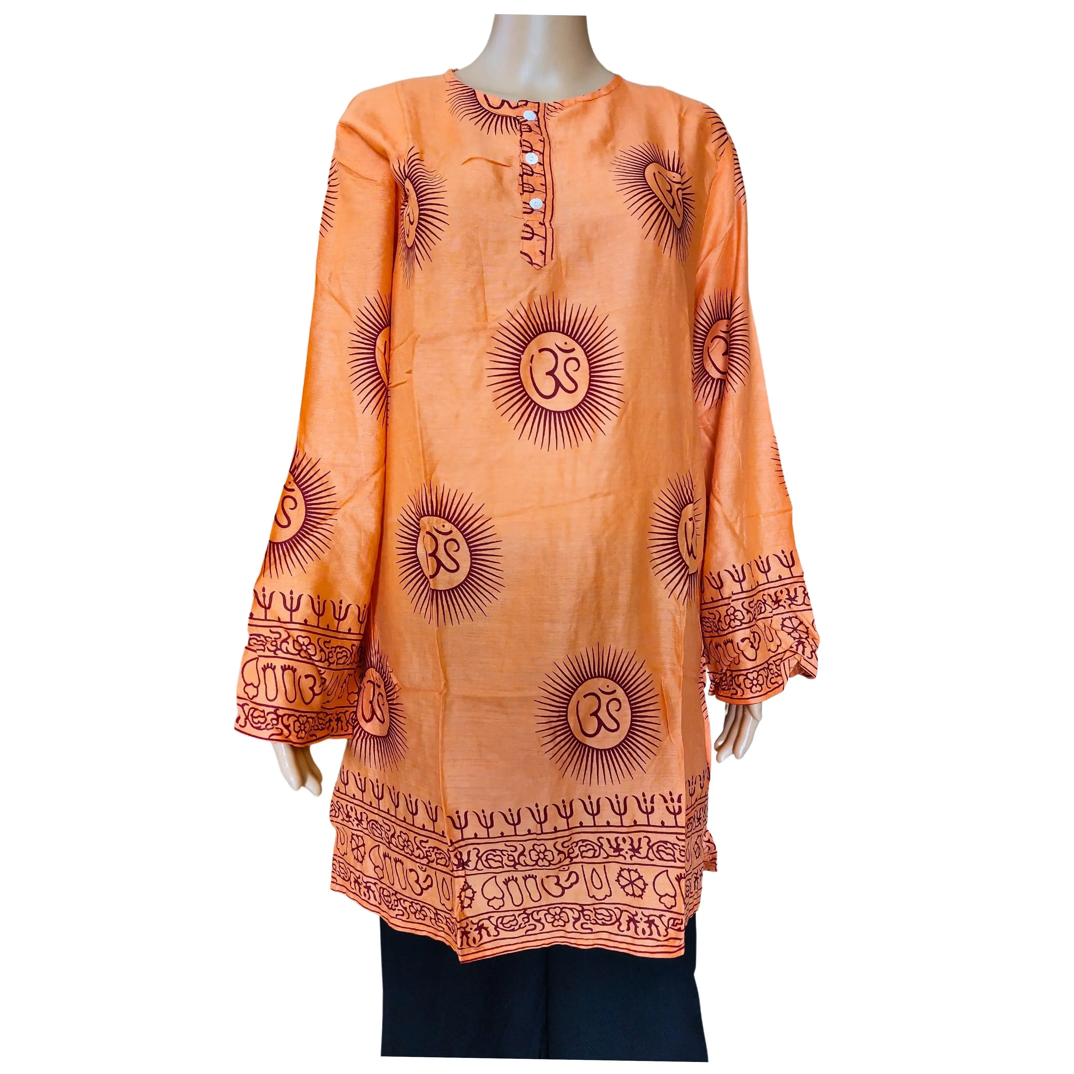 Rayon In Ấn Độ Om Cây Gai Dầu Kurta Hippy Phong Cách Dài Tay Áo Giản Dị Áo Top Từ Ấn Độ