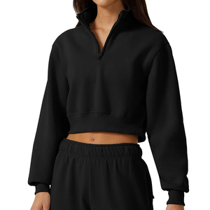 Sudadera corta con media cremallera para mujer con logotipo personalizado Sudadera con capucha informal Sudadera corta con capucha de alta calidad 2026 - Product Image 1