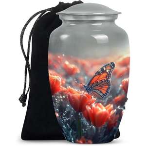 Urna de aluminio grande para cremación de mariposa para adultos para cenizas humanas, urna funeraria decorativa de tamaño completo disponible a bajo precio desde la India - Product Image 1