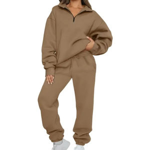 2025 automne hiver femmes solide 100% coton velours deux pièces Jogging pantalon ensemble concepteur Logo haut sweats à capuche survêtement décontracté - Product Image 6