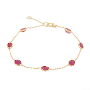 Trending Minimalist Jewelry Natural Oval Ruby Gemstone Bracelet 18K <b>Solid</b> Yellow <b>Gold</b> Adjustable Bracelet for Women Girls - Product Image 1