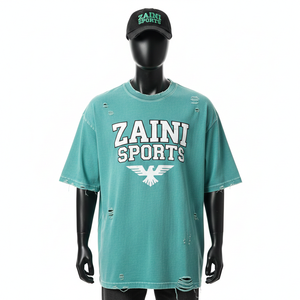 Camiseta 100% algodón para hombre, corte holgado, estampada, estilo vintage, lavado desgastado, con logotipo personalizado - Product Image 1