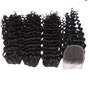 Haute qualité Grade 12 Deep Curly 3-Bundle Perruque de cheveux brésiliens avec fermeture à lacet Naturel Long Toupet Droit - Product Image 5