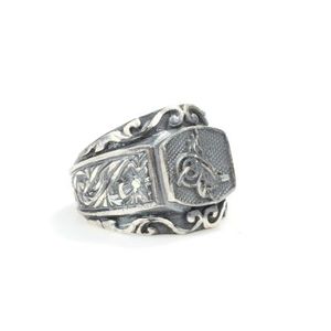 Bague religieuse islamique pour homme en argent sterling 925, forme bouclier, gravure motif Tughra ottoman, bijou de collection culturel - Product Image 2