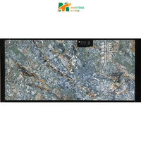 Vente en gros pas cher pierre artificielle surface en marbre bleu dalle de pierre frittée en porcelaine polie pour mur plancher