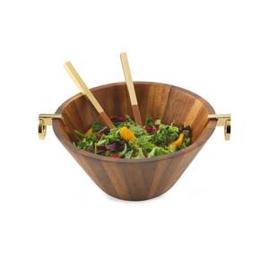 Bol de service rond en bois de grande capacité en laiton AK avec grande cuillère et fourchette de couleur noyer pour ustensiles de cuisine/vaisselle - Product Image 3