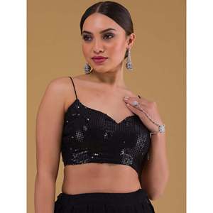 Fabuloso Lehenga Choli Negro de Georgette para Recepciones con Bordado, Vestidos de Noche - Product Image 5