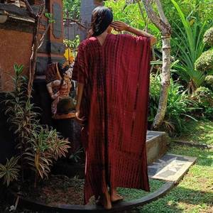 Luxury Resort Wear Kaftan Boho Dress Hand Tie Dye Patrón sólido Manga larga Verano Caftan High 6XL Tamaño Beach Swim Cover Back - Product Image 3