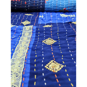 Hecho a mano indio Vintage Kantha Khambadiya seda Patchwork moda invierno decoración del hogar colcha sábana alta ropa usada - Product Image 2