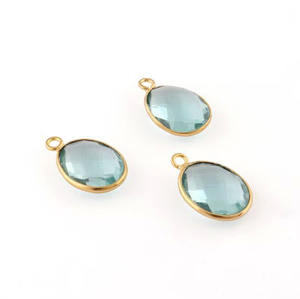 Aguamarina Cuarzo Piedra preciosa Forma ovalada Plata de ley Oro Vermeil Rodio Plateado Bisel Set 10x14mm Colgante de encanto de moda - Product Image 1