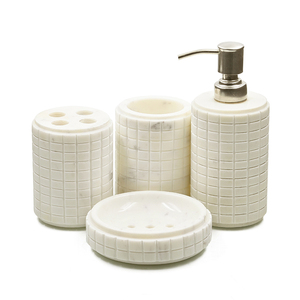 Ensemble de quatre pièces d'accessoires de salle de bain en marbre comprenant un distributeur de porte-brosse à dents porte-savon et un gobelet disponible en vrac - Product Image 1