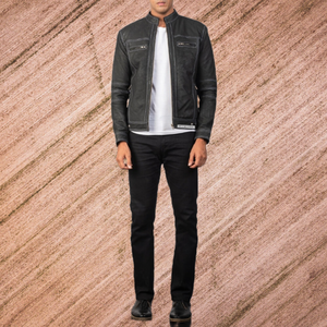 Veste en cuir pour homme Veste de moto en cuir d'agneau véritable pour homme Veste en cuir vintage pour homme noir - Product Image 6