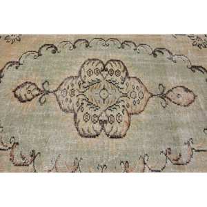 Tapis Turc Classique Vintage Beige Vert 5.1X8.9 ft Laine Faite à la Main avec Support en Latex Motif de Patchwork Rectangulaire pour Chevet - Product Image 5