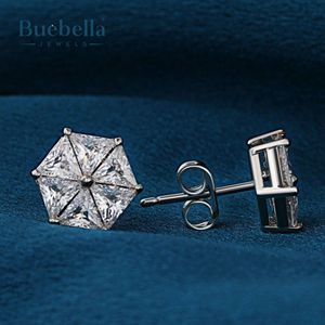 Venta caliente 925 plata esterlina 14K oro blanco Hexagonal Stud pendientes estilo Hip Hop para hombres - Product Image 4
