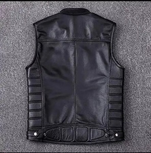 Gilet de motard noir en cuir de vache véritable pour homme de haute qualité avec panneaux rembourrés matelassés gilet de motard - Product Image 2