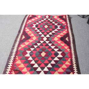 Alfombra Kilim clásica turca Vintage rojo Beige 2,4 X 11.9ft patrón rectangular técnica de tejido plano látex de lana para habitaciones grandes - Product Image 3