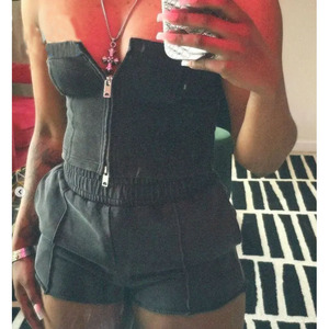 Custom Summer <b>Women</b> Acid Wash Sexy Zip up Top Vintage 2 Piece Set French Terry Embroidery Logo Short Sets - Product Image 6