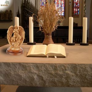 Crèche en bois d'olivier sculptée à la main avec ange, 30 cm, décoration de Noël, sculpture religieuse, fabriquée à la main à Bethléem - Product Image 6