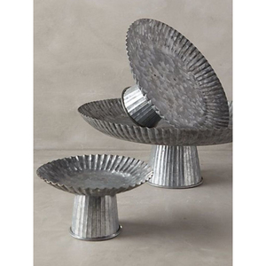 Fancy Galvanized Metal Cake Stand Farmhouse Home Decor <b>Round</b> Dessert Display Pedestal <b>Serving</b> <b>Tray</b> For Weddings And Parties - Product Image 4