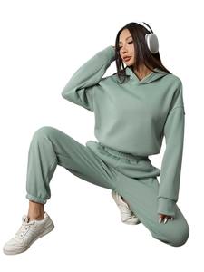 Ensemble de survêtement pour femme décontracté d'hiver léger, tissu polaire respirant, capuche, ensemble de vêtements de sport deux pièces de longueur totale - Product Image 4