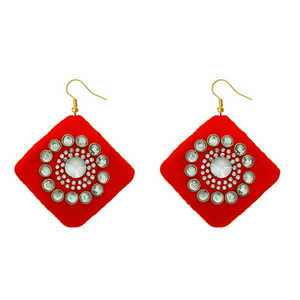 Tip Top Fashions 1308340C Pendientes de terciopelo rojo con piedra austriaca blanca Accesorio de moda elegante - Product Image 1