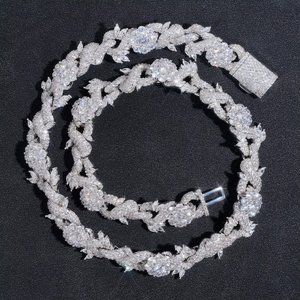 925 Sterling Silver Flower <b>Chain</b> Necklace <b>Iced</b> <b>Out</b> Moissanite Diamond Statement Jewelry for Women - Product Image 6