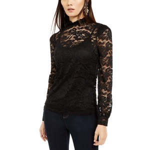 INC International Concepts Top Blouson Nero in Pizzo da Donna Taglia XS, Tessuto Lavorato a Maglia con Ricami Floreali, Moda Primavera/Estate - Product Image 1