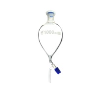 Entonnoirs de séparation en verre borosilicaté transparent AARK Lab Boro 3.3 en forme de poire avec robinet de débit Rota Flow, graduation imprimée blanche, logo personnalisé pour laboratoire