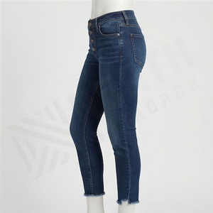 Jeans Casuales Rectos de Mezclilla para Mujer, Cintura Media, Color Personalizado, con Botones, Transpirables, de Secado Rápido, Algodón Lavado con Arena, Estilo Urbano - Product Image 3