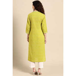 Kurta Recta Bordada en Popelina Verde Lima para Mujer - Product Image 5