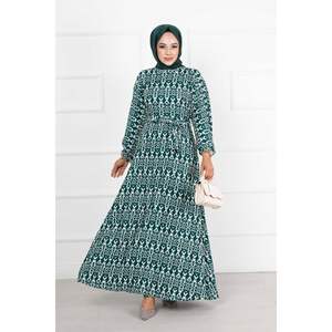 Vestido Hijab de manga de murciélago Esmeralda Cinturón extraíble estilo étnico de alta calidad Abaya niños niñas tamaño libre algodón seda ropa de verano - Product Image 1