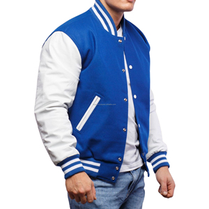 Chaqueta Bomber de Béisbol Estilo Americano para Hombre, Cuerpo de Lana, Mangas de Cuero Sintético, Chaqueta Varsity Auténtica con Parches Frontales - Product Image 4