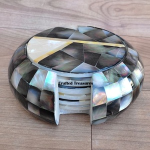 Juego de posavasos con estampado esmaltado de MDF moderno y elegante, 5 uds. Con soporte, almohadilla de papel de Metal personalizada con patrón cuadrado elegante - Product Image 6