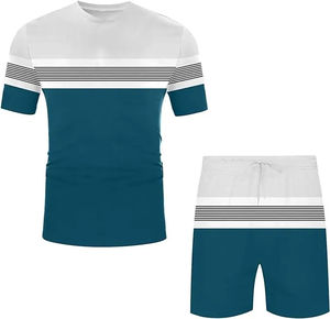 Ensembles courts personnalisés pour hommes, 2 pièces, été, décontractés, t-shirts à manches courtes col rond coupe musclée et shorts de sport coupe classique - Product Image 2