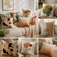 Housse de coussin décorative bohème abstraite à motif botanique, en polyester doux, motif feuille de Monstera orange terre cuite, pour canapé