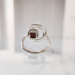 Rough Stone Jewelry Women's Ring Natural Garnet Gemstone January Birthstone Crescent Moon <b>Valentine</b> 925 Sterling Silver Ring - Product Image 5