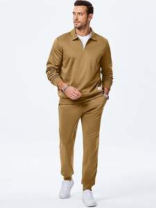 Ensemble de survêtement décontracté pour homme, 100% coton, 2 pièces, polo à fermeture éclair quart et pantalon de jogging - Product Image 3