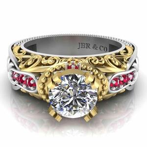 Bague de fiançailles personnalisée en argent 925 plaqué or avec diamant rond et deux tons Art déco pour femmes bijoux fins de luxe - Product Image 6